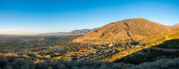 Panoramic view of Draper, Utah against the mountains and beautiful sky at the background - Powered by Adobe