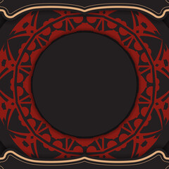 Business card design in black with red Greek patterns. Vector business cards with place for your text and abstract ornament.