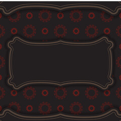 Vector Template for printing design business cards in black with red Greek ornament. Preparing business cards with a place for your text and abstract patterns.