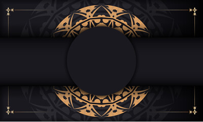 Black background with greek luxury vintage ornaments and place for your text and logo. Print-ready postcard design with abstract ornament.