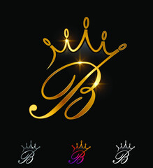 Golden Crown Monogram Initial Letter B