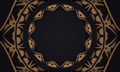 Black vector banner with greek luxury ornaments and place for your text and logo. Template for postcard print design with abstract patterns.