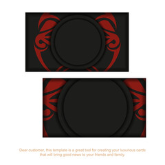 Black business card design with mask of the gods ornaments. Stylish business cards with a place for your text and a face in polizenian style patterns.