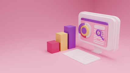 3D render search engine optimization illustration with pink background
