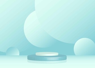 simple blue 3d rendering background with minimal product display podium, beauty product display, simple