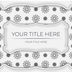 Luxurious Postcard Template White colors with Indian patterns. Print-ready invitation design with mandala ornament.