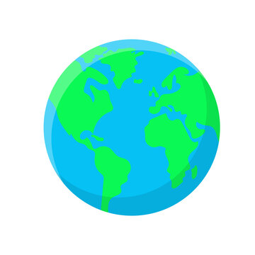 Planet earth or world globe with oceans and water. Flat planet Earth icon. Vector illustration.