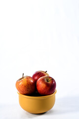 delicious red apples, natural healthy fruit isolated on white background with space for text.