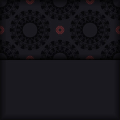 Luxurious vector template for print design postcard in black color with red greek patterns. Preparing an invitation with a place for your text and abstract ornament.