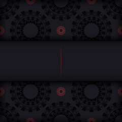 Luxurious vector template for print design postcard in black color with red greek patterns. Preparing an invitation with a place for your text and abstract ornament.