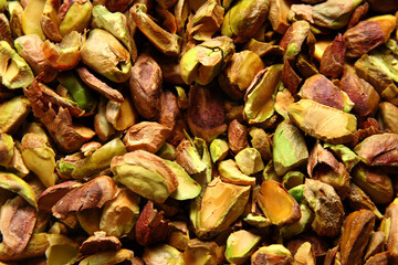 Close up shot of crushed pistachios nut