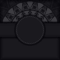 Luxurious vector postcard design in black color with red greek patterns. Invitation card design with space for your text and abstract ornament.