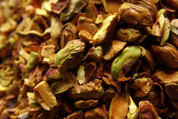Close up shot of crushed pistachios nut