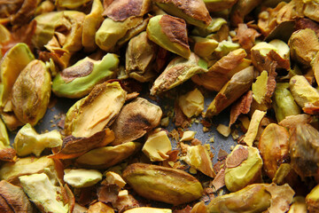 Close up shot of crushed pistachios nut