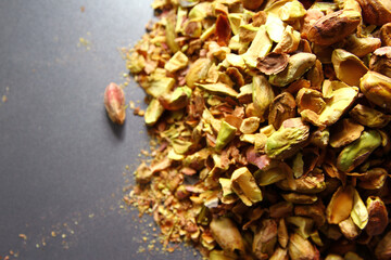 Close up shot of crushed pistachios nut