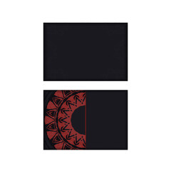 Preparing an invitation with a place for your text and abstract patterns. Luxurious Template for print design postcards in black color with red Greek ornaments.