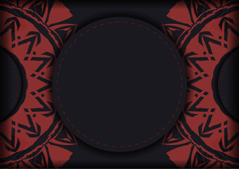 Invitation card template with place for your text and abstract ornament. Luxurious Ready-to-Print postcard design in black with red Greek patterns.
