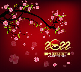 Chinese new year 2022 year of the tiger red and gold flower.