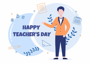 Happy Teacher's Day Background Vector Illustration with Educational Style, Online Coaching to Student for Poster, Brochure, or Banner