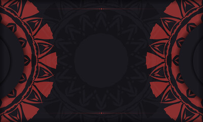 Black banner with Greek red ornaments and place for your text and logo. Postcard design with abstract patterns.