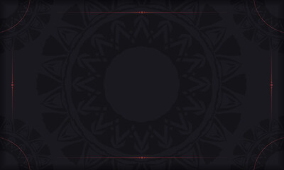 Black banner with Greek red ornaments and place for your text and logo. Postcard design with abstract patterns.