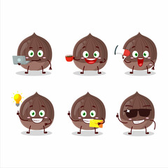 Chestnut cartoon character with various types of business emoticons - 454848710
