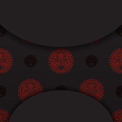 Template for print design postcards in black color with a mask of the gods. Vector Prepare your invitation with a place for your text and your face in polizenian style patterns.