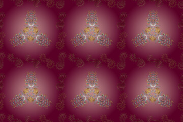 Seamless pattern with interesting doodles on colorfil background. Pano. Raster illustration.