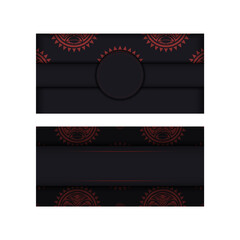 Preparing an invitation with a place for your text and a face in polizenian style patterns. Vector Template for print design postcards in black color with mask of the gods.