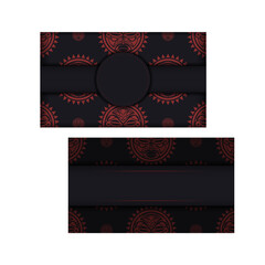 Vector Prepare your invitation with a place for your text and your face in polizenian style patterns. Template for print design postcards in black color with a mask of the gods.