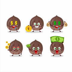 Chestnut cartoon character with cute emoticon bring money