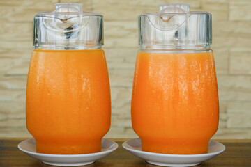 A jug of orange juice for breakfast.