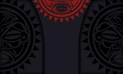 Black banner template with Greek ornaments and place for your logo and text. Template for postcard print design with abstract patterns.