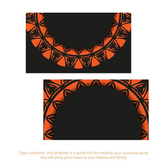 Business card design in black with orange ornaments. Stylish business cards with space for your text and vintage patterns.