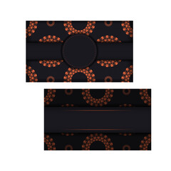 Preparing an invitation with a place for your text and abstract ornament. Luxurious vector Template for print design postcard in black color with orange ornaments.