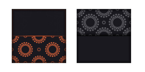 Invitation card design with space for your text and abstract ornament. Luxurious design of a postcard in black with orange patterns.