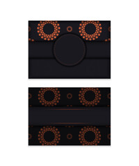 Luxurious design of a postcard in black with orange ornaments. Invitation card design with space for your text and vintage patterns.