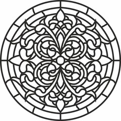 Vector pattern of round stained glass, sandblasting and laser cutting. Patterned monochrome circle. Oriental ornament, arabesque
