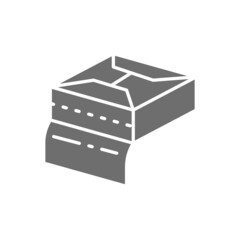 Open paper napkin packaging, wipes package, wet tissue grey icon.