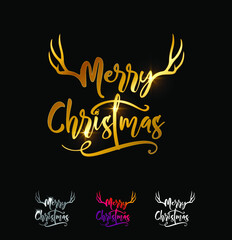 Golden Merry Christmas Text with Deer Antler