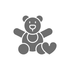 Fototapeta na wymiar Bear toy, donation to children, volunteering for orphanages, charity grey icon.