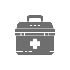 First aid kit, medical bag, medicine for donations, volunteering grey icon.