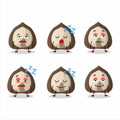 Cartoon character of manchurian walnut with sleepy expression