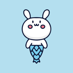 Kawaii bunny mermaid mascot cartoon. illustration for t shirt, poster, logo, sticker, or apparel merchandise.