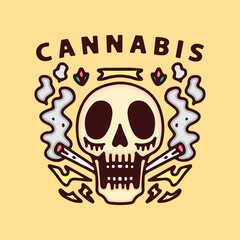 Smoke weed skull in retro style. illustration for t shirt, poster, logo, sticker, or apparel merchandise.