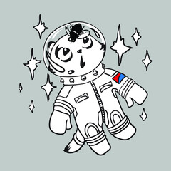 The cat the cosmonaut with astonishment looks at a fly in the survival suit.