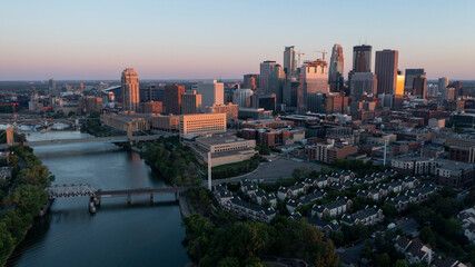 Aerial View Waterfront Downtown in Minneapolis Minnesota USA - obrazy, fototapety, plakaty
