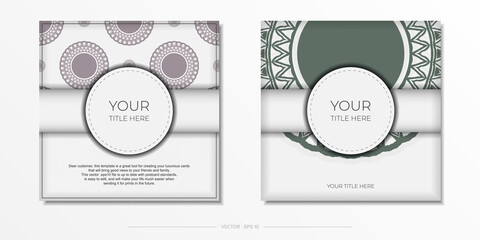 Preparing an invitation card with a place for your text and vintage patterns. Luxurious Template for print design postcard in white color with dark Greek ornaments.