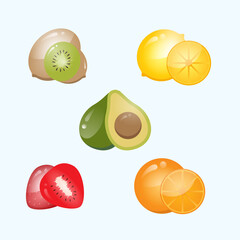 Assorted fresh fruit for juice vector illustration