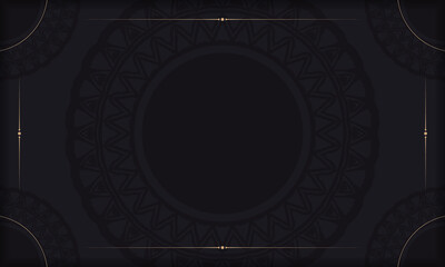 Black banner template with ornaments and place for your text. Print-ready design background with abstract ornament.